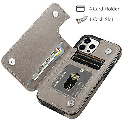 HianDier Wallet Case Compatible with iPhone 12 Pro MAX Case 5G 6.7-inch Slim Protective with Credit Card Slot Holder Flip Folio Soft PU Leather Magnetic Closure Cover, Butterfly Gray - color: Butterfly Gray