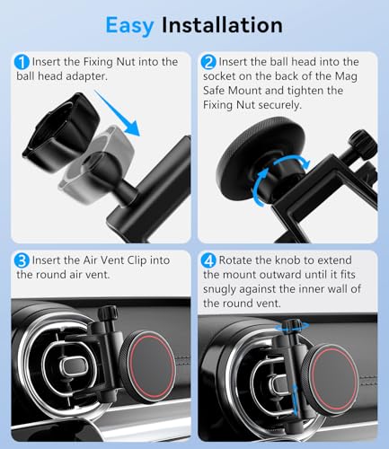 Compatible with Magsafe Car Mount for Mercedes Benz A/B/C/E/G/GLA/GLK Round Air Vent, Strong Magnetic Phone Holder for iPhone 17 16 15 14 13 12 Pro Max Plus Mini