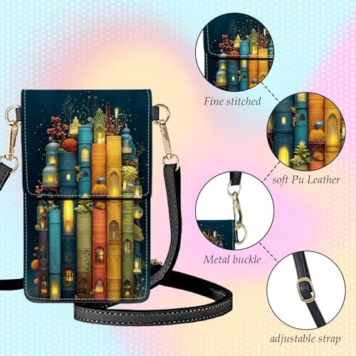 Small Crossbody Bags for Women Touchscreen Cell Phone Bag Cross Body Purses with adjustable Strap,Gifts For Teenage Girls - color: Book Houses