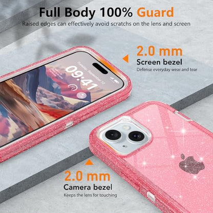 TUTUKII for iPhone 14 Case Pink Glitter | Heavy Duty Shockproof, Anti-Drop, Anti-Yellow,Triple-Layer Transparent Protective Phone Cover, 6.1" - color: Pink Glitter, size: iPhone 14 6.1"
