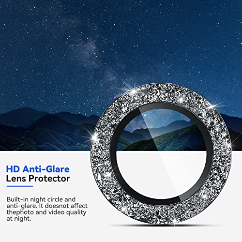 CloudValley [3 Pcs] for Samsung Galaxy S24 / S23 Plus Camera Lens Protector, 9H Tempered Glass + Aluminum Alloy Metal Individual Lens Screen Protective Ring for S23+ 5G 2023, Glitter Black - color: Glitter Black
