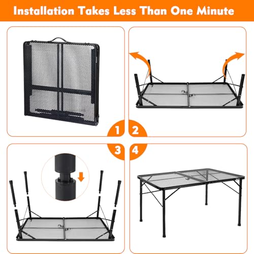 4 Ft Metal Folding Table, Folding Grill Table with 16.5/26 in Heights - color: Black, size: 4FT-Large