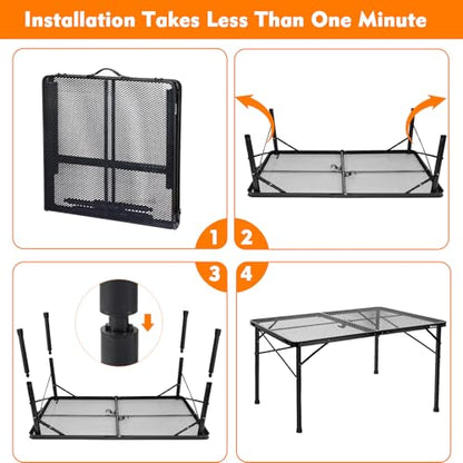 4 Ft Metal Folding Table, Folding Grill Table with 16.5/26 in Heights - color: Black, size: 4FT-Large