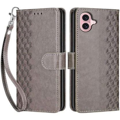 Wallet Case for iPhone 16, Gray Cube | Women Flip Folio Cover, Embossed PU Leather, Stand, Credit Card Holders Slots, Wrist Strap - color: 2