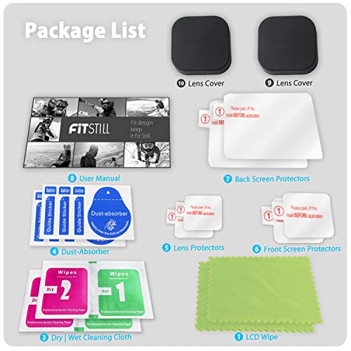 FiTSTILL Screen Protector[9 PCS] for Go Pro Hero 12/11/10/9 Black,Ultra Clear Tempered Glass Back Screen Protector + Tempered Glass Lens Protector + Front Screen Protector - 3 Packs + Lens Cover - size: For Go Pro hero 12/11/10/9 black