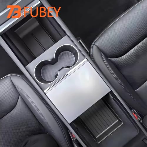 Tesla Model Y Juniper Center Console Organizer Tray 5-Piece Set, 2025 2026 Model Y Armrest Storage Box & Hidden Lower Tray, Secret Privacy Compartment, Non-Slip ABS Insert - Black - style: Storage Box Model Y Juniper