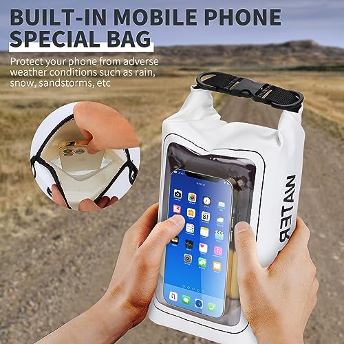 IP68 Waterproof Dry Bag, 2L - Roll Top Waterproof Pool Bag，Dry Bags for Kayaking Waterproof-w/Phone Pouch,Large Waterproof Phone Pouch,Boating & Kayak Accessories Camping (White) - color: white