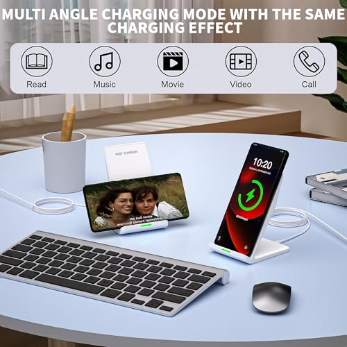 Wireless Charging Phone Stand,15W Wireless Charger Station with 20W Adapter - color: White