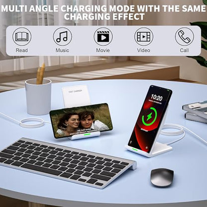 Wireless Charging Phone Stand,15W Wireless Charger Station with 20W Adapter - color: White