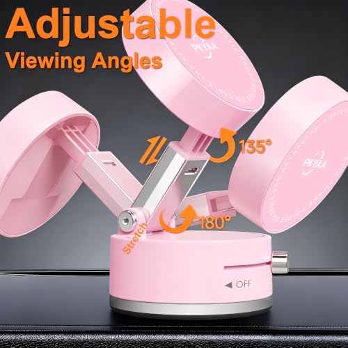 PKYAA 2026 Upgraded Foldable and Retractable Magnetic Mount, Vacuum Suction Magnetic Phone Holder, A Movable Vacuum Suction Cup Car Phone Stand for Cars/Gyms/Mirrors/Smooth Surface (Pink) - color: Pink