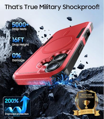 Magnetic for iPhone 17 Case Rugged Dual-Layer Shockproof Red | Military-Grade Heavy Duty Protection, Fit for Magsafe, Matte Finish Scratch Resistant Anti-Fingerprint, Anti-Slip Phone Cover - color: Red