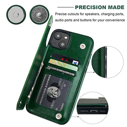 ONETOP for iPhone 14 Plus Wallet Case with Credit Card Holder,Green | Kickstand,ID/Cash Holder,Case Wallet with Card Slots,Double Magnetic Clasp,Durable PU Leather Shockproof Cover for Women Men - color: Green