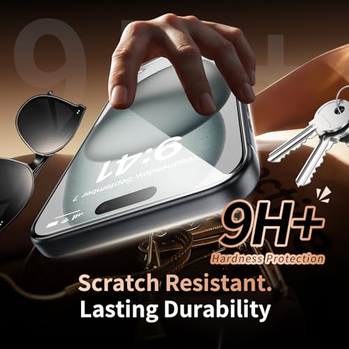 2 Pack for iPhone 15 Screen Protector, 9H+ Hardness Tempered Glass Full Edge Coverage, Military-Grade Shatter Protection, HD Clear & Sensitive Touch, Easy Installation - size: for iPhone 15