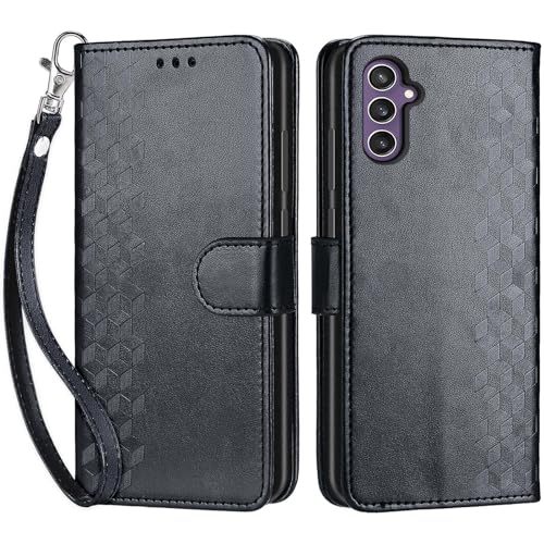 Wallet Case for Samsung Galaxy S23 FE, Black Cube | Women Flip Folio Cover, Embossed PU Leather, Stand, Credit Card Holders Slots, Wrist Strap - color: 1