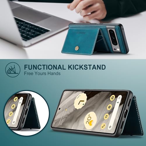 Cellular Phone Case for Google Pixel 8 Pro 2023, Teal, Magnetic Wallet Card Cash Slot, Wireless Charging Functional Kickstand - color: Teal, size: Google Pixel 8 Pro