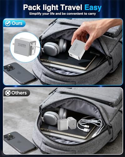 USB C Retractable Fast Charger, PD 35W Dual Port, Foldable US Plug