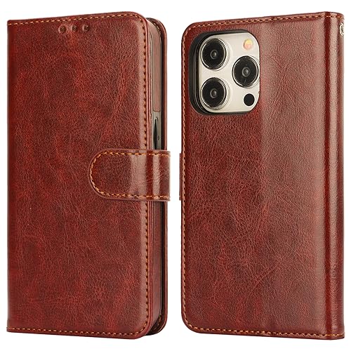 Bocasal Detachable Wallet Case Card Holder for iPhone 15 Pro, Brown | RFID Blocking Kickstand Card Slots Holder PU Leather Magnetic Shockproof Wrist Strap Removable Flip Protective Cover 6.1 inch - color: Brown