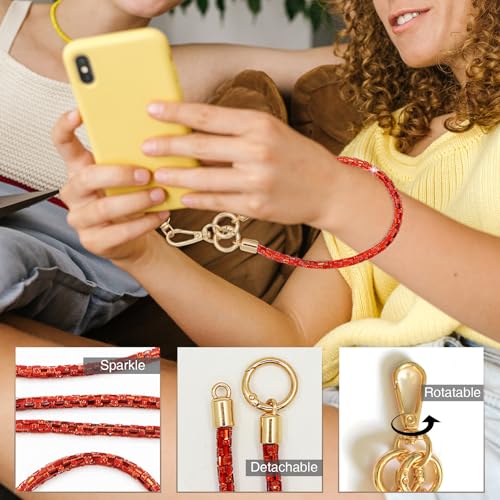 Phone Lanyard Crystal Phone Strap Crossbody, Red - color: Red