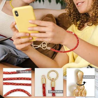 Phone Lanyard Crystal Phone Strap Crossbody, Red - color: Red