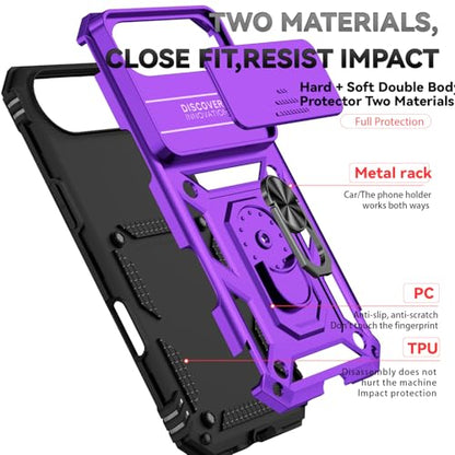 for iPhone Air Case, with Slide Camera Cover HD Screen Protector [Military Grade 16ft. Drop Tested] Ring Holder Kickstand Protective Phone Case for Apple iPhone Air 2025, Purple - color: Purple w/ Slide Camera 2nd gen. Military Grade
