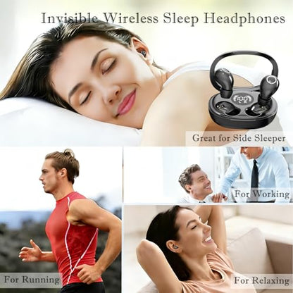 Mini Wireless Bluetooth Earbuds with LED Display, in-Ear Sleep Earphones with Soft Silicone Ear Caps, Compact Charging Case, 5.4 Chip, High Sound Quality (Khaki) - color: Khaki