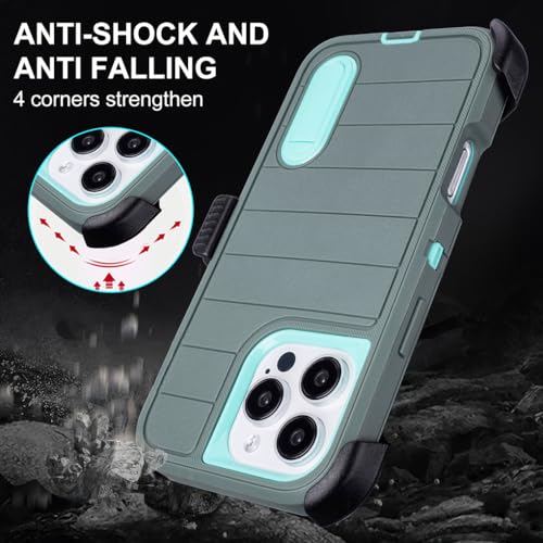 for iPhone 16 Pro Phone Case with Belt Clip 3 Layers of Sturdy | Holster Military Grade Shockproof ProProtective Cases Heavy Duty Phone Cases iPhone 16 Pro Case 6.3 Inch (Dark Green) - color: Dark Green