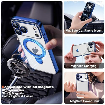 Plating Clear Phone Case for iPhone 17 Pro with Stand 6.3", Blue - color: Blue, size: Iphone 17 Pro