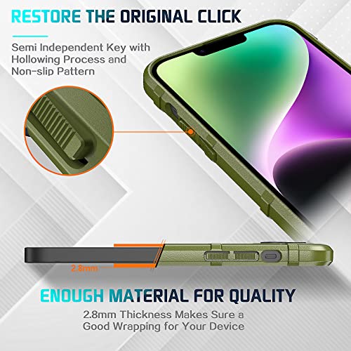 Rugged Shield 8ft Drop Proof TPU Thick Armor Tactical Protective Case Compatible with iPhone 14 Plus (6.7 inches) - Army Green - color: Army Green, size: iPhone 14 Plus