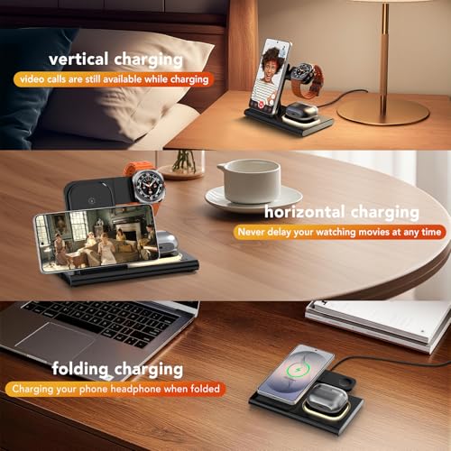 Wireless Charger for Samsung Charging Station, Foldable & Nightlight - color: black