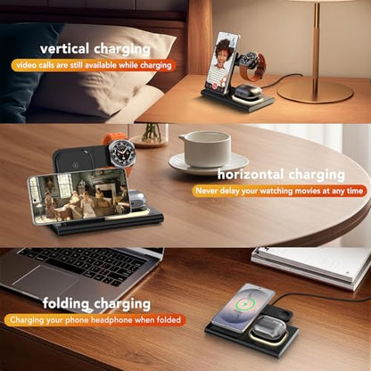 Wireless Charger for Samsung Charging Station, Foldable & Nightlight - color: black