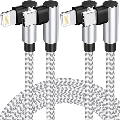 90 Degree iphone Charger MFi-Certified, USB-C to Lightning Cable 6ft 2Pack - size: 6FT