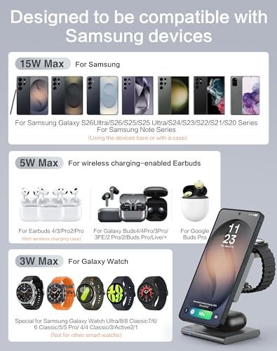 Qi2 Wireless Charging Station for Samsung Galaxy, Watch & Buds, 4 in 1 - color: Grey
