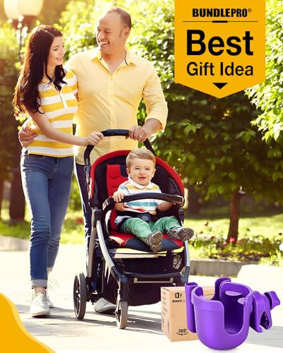 BUNDLEPRO Stroller Cup Holder with Phone Holder, 2-in-1, Purple - color: PURPLE