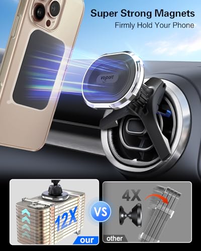 volport Magnetic Phone Mount for Car [Vent & Dashboard]: Strong Magnet Holder for Mercedes Benz Mini Cooper Round/Horizontal/Vertical Air Vent, for iPhone Samsung Big Heavy Cell Phone Case & Tablets