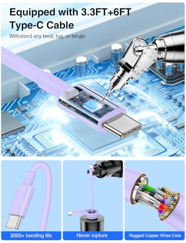 75W USB C Car Charger, 3-Port Super Fast Charging Cigarette Lighte - color: Purple