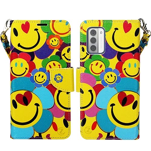 Zase Design for Nokia G310 5G (2023) Wallet Phone Case Protective Cover Cute Design Premium PU Leather Flip Folio Magnetic Closure w/Kickstand ID Card Slot Wrist Strap (Smiley Face) - color: Smiley Face