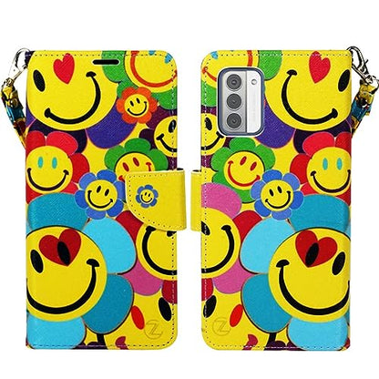 Zase Design for Nokia G310 5G (2023) Wallet Phone Case Protective Cover Cute Design Premium PU Leather Flip Folio Magnetic Closure w/Kickstand ID Card Slot Wrist Strap (Smiley Face) - color: Smiley Face