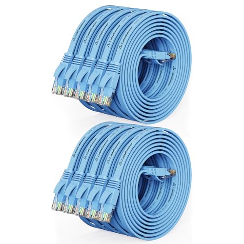 CableGeeker Cat 6 Flat Ethernet Cable 5ft 10Pack, 10Gbps, Blue - color: Blue-Flat, size: 5ft, style: 10 Pack