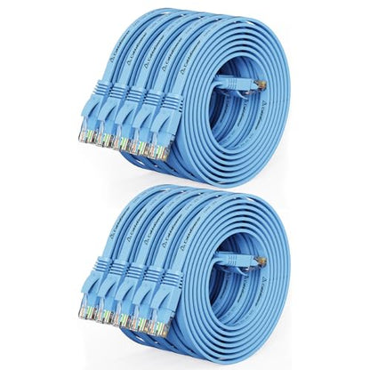 CableGeeker Cat 6 Flat Ethernet Cable 5ft 10Pack, 10Gbps, Blue - color: Blue-Flat, size: 5ft, style: 10 Pack