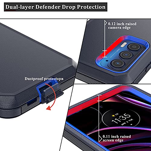 Compatible with Motorola Edge 2021/Edge 5G UW 2021 Case, Heavy Duty Rugged Shockproof Full Body Protection Kickstand Case with Belt Clip Holster for Motorola Edge 2021 Phone (Blue) - color: Blue