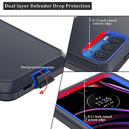 Compatible with Motorola Edge 2021/Edge 5G UW 2021 Case, Heavy Duty Rugged Shockproof Full Body Protection Kickstand Case with Belt Clip Holster for Motorola Edge 2021 Phone (Blue) - color: Blue