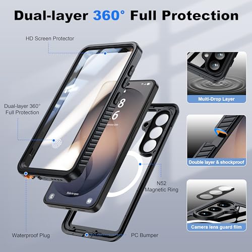 ANTSHARE for Samsung Galaxy S26 Case IP68 Waterproof, Black/Clear - color: Black/Clear, size: S26
