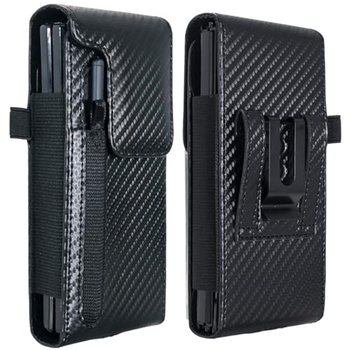 Holster Pouch for Galaxy Z Fold 8 Ultra/7/6/5/4/3 with S Pen Holder & Belt Clip & Card Holder, Luxury Carbon Fiber Leather Holster Case with Belt Loop&Metal Clip&Magnetic Closuer