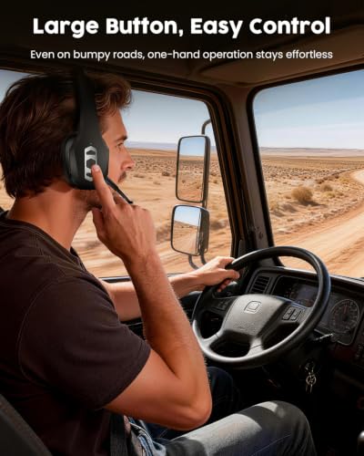 Wireless Hands-Free Headset with Noise Canceling Mic & Mute Button, Trucker Bluetooth Headset with Charging Base, 56Hrs Working Time PC Headsets for Truck Driver, Cell Phone, Computer (Black)