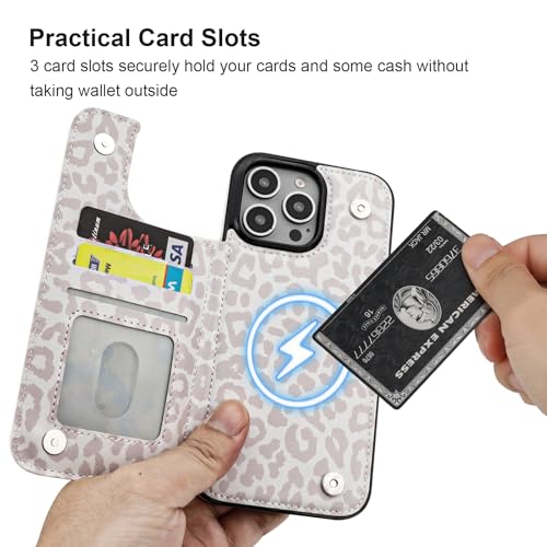 HAOPINSH for iPhone 16 Pro Max Case Wallet Compatible with MagSafe Wireless Charging, White Leopard Cheetah Pattern Back Flip Folio Leather Kickstand Card Slots Case Double Magnetic Clasp Cover 6.9" - color: White Leopard for MagSafe