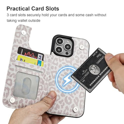 HAOPINSH for iPhone 16 Pro Max Case Wallet Compatible with MagSafe Wireless Charging, White Leopard Cheetah Pattern Back Flip Folio Leather Kickstand Card Slots Case Double Magnetic Clasp Cover 6.9" - color: White Leopard for MagSafe