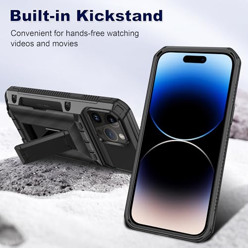 SAMONPOW for iPhone 14 Pro Case with Card Holder [4 Cards] &Kickstand Black - size: for iPhone 14 Pro