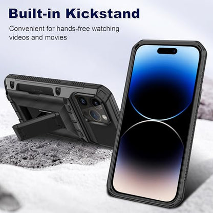 SAMONPOW for iPhone 14 Pro Case with Card Holder [4 Cards] &Kickstand Black - size: for iPhone 14 Pro