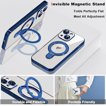 Plating Clear Phone Case for iPhone 15 with Stand 6.1", Blue - color: Blue, size: Iphone 15