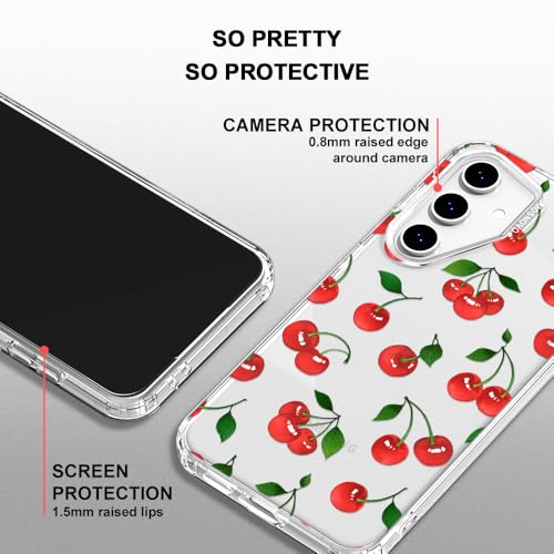 MOSNOVO Case for Samsung Galaxy S24 FE, [Buffertech 6.6ft Military-Grade Drop Protection] [Anti Peel Off Tech] Clear TPU Bumper Phone Case Cover Design - Cute Cherry - color: Clear - Cute Cherry, size: Samsung Galaxy S24 FE